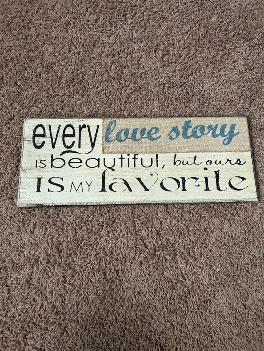Rustic "Every Love Story" Wooden Wall Sign - Blue & Cream